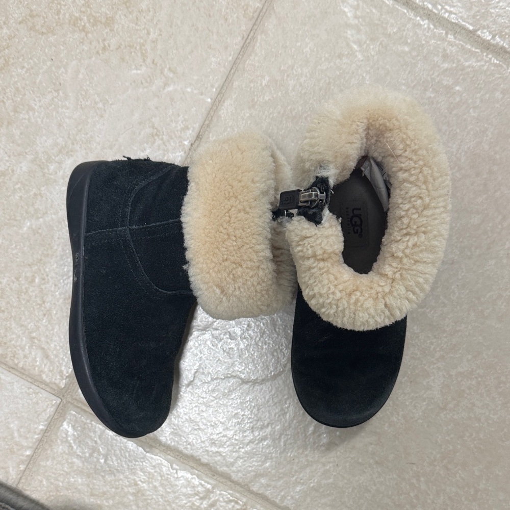 UGG Black Suede Boots with Cream Shearling